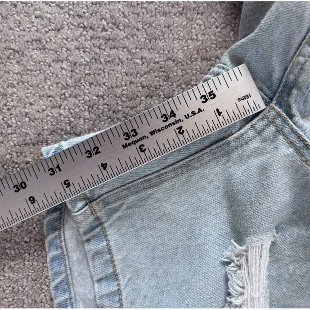 Old Navy Womens Jorts Denim Shorts Blue Jean Asymmetrical Zipper Distressed 28